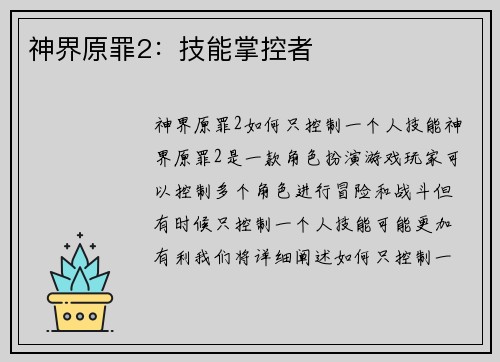 神界原罪2：技能掌控者