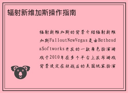 辐射新维加斯操作指南