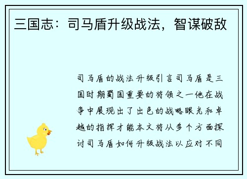 三国志：司马盾升级战法，智谋破敌
